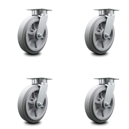 SERVICE CASTER 8 Inch Kingpinless Thermoplastic Rubber Wheel Swivel Top Plate Caster, 4PK SCC-KP30S820-TPRRF-4
